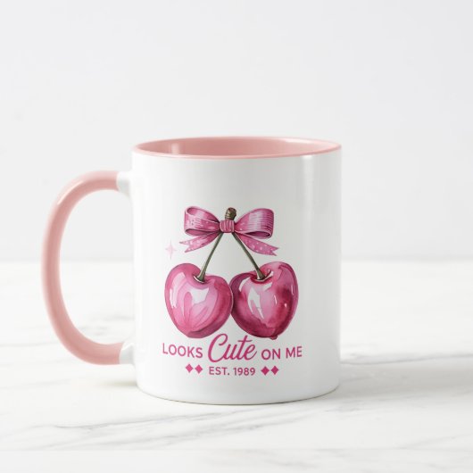 Looks Cute On Me" Cherry Mug – Pink Bow & Sparkle  Mok (Links)