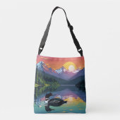 Loon bij zonsondergang crossbody tas (Achterkant)