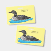 Loon bird cartoon illustratie badge (Voor- en achterkant)