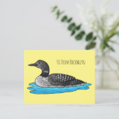 Loon bird cartoon illustratie briefkaart (Staand voorkant)