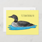 Loon bird cartoon illustratie briefkaart (Voorkant / Achterkant)