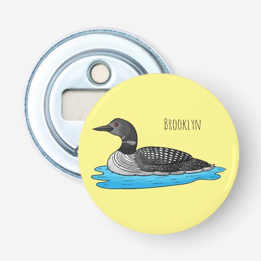 Loon bird cartoon illustratie button flesopener (Voorkant)