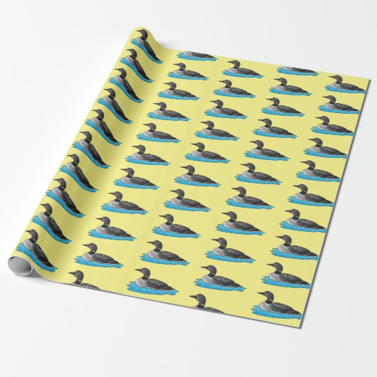 Loon bird cartoon illustratie cadeaupapier (Uitgerold)