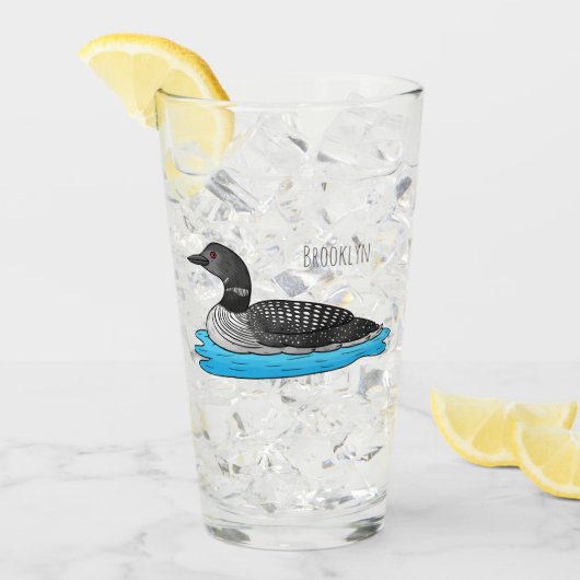 Loon bird cartoon illustratie glas (Voorkant ijs)