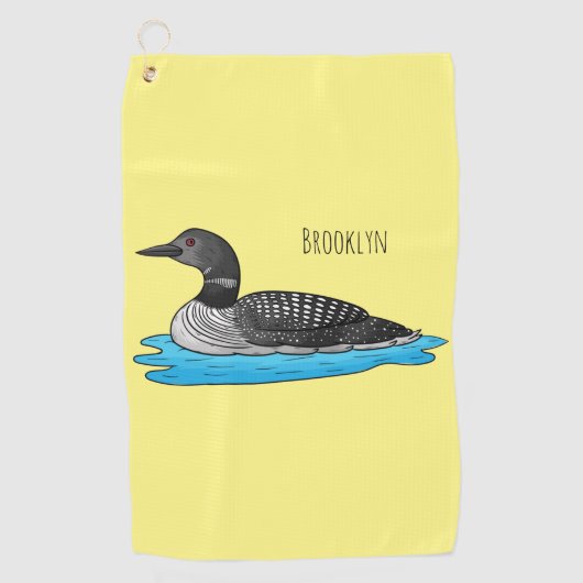 Loon bird cartoon illustratie golfhanddoek (Voorkant)