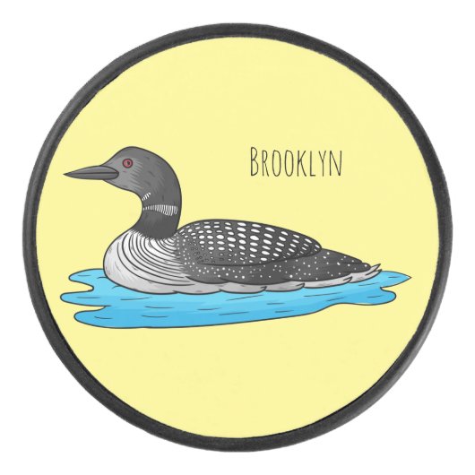Loon bird cartoon illustratie hockey puck (Voorkant)