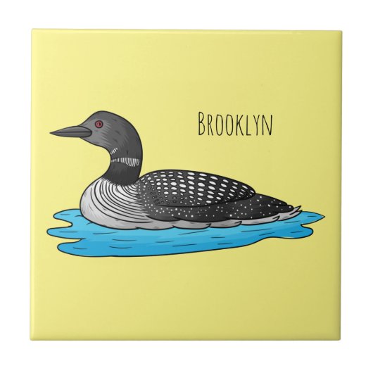 Loon bird cartoon illustratie tegeltje (Voorkant)