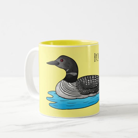 Loon bird cartoon illustratie tweekleurige koffiemok (Voorkant links)