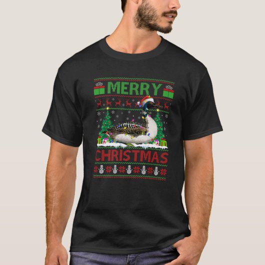 Loon Bird Lover Xmas Lighting Santa Ugly Loon Chri T-shirt (Voorkant)