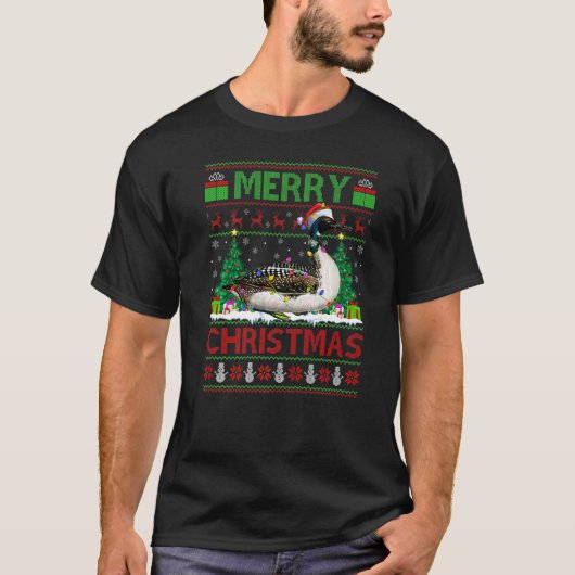 Loon Bird  Xmas Tree Lights Ugly Santa Loon Christ T-shirt (Voorkant)