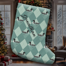 Loon Birds Soft Blauwgroen Argyle Pattern Lake Cab Grote Kerstsok