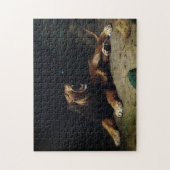 Loon die aan een vlinder springt legpuzzel (Verticaal)