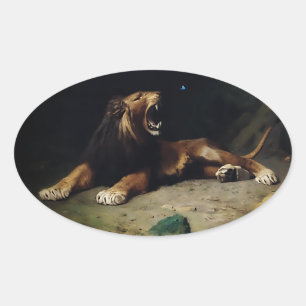 Loon die aan een vlinder springt ovale sticker