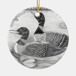 Loon Familie Keramisch Ornament