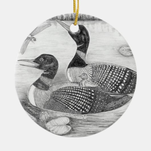Loon Familie Keramisch Ornament (Voorkant)