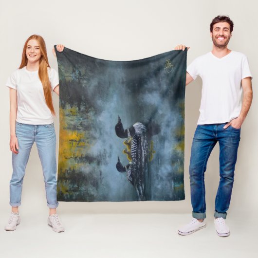 Loon Familie'schilderij Fleece Deken (In situ)