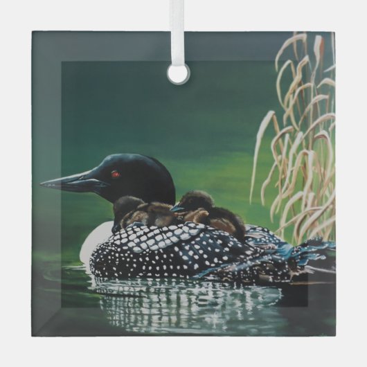 Loon Family Outing Glas Ornament (Voorkant)