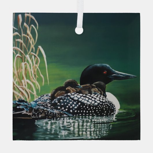 Loon Family Outing Glas Ornament (Achterkant)