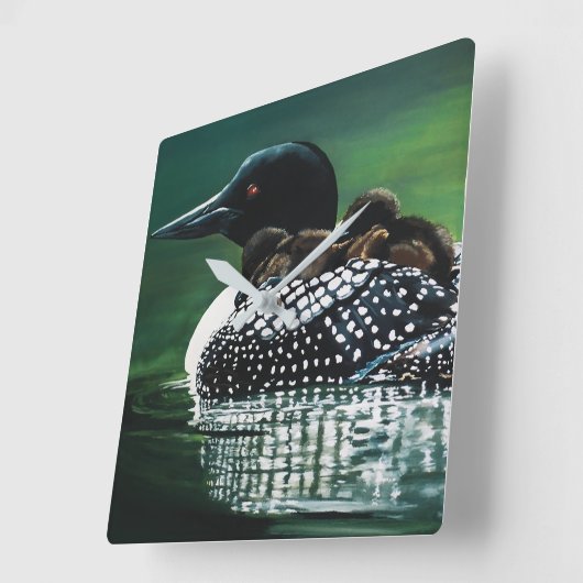 Loon Family Outing Vierkante Klok (Hoek)