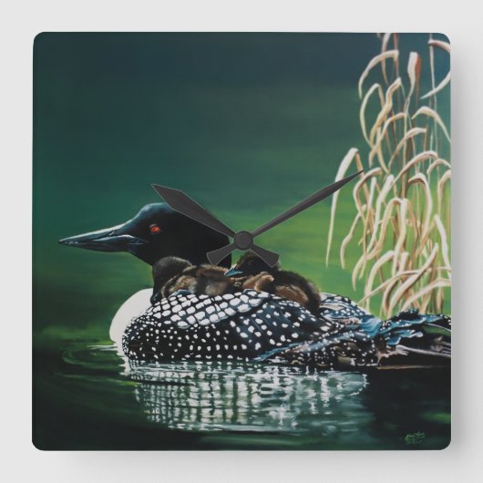 Loon Family Outing Vierkante Klok (Voorkant)