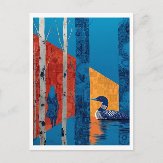Loon in een berkenbos, Noord-Bos Briefkaart (Voorkant)