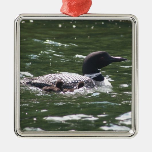 Loon met baby's 2 metalen ornament (Voorkant)