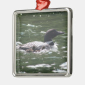 Loon met baby's 2 metalen ornament (Links)