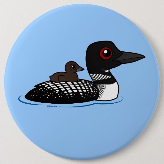 Loon met chick ronde button 6,0 cm (Voorkant)
