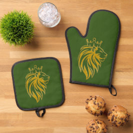 Loon met kroon - gouden stijl 2 ovenwant & pannenlap set