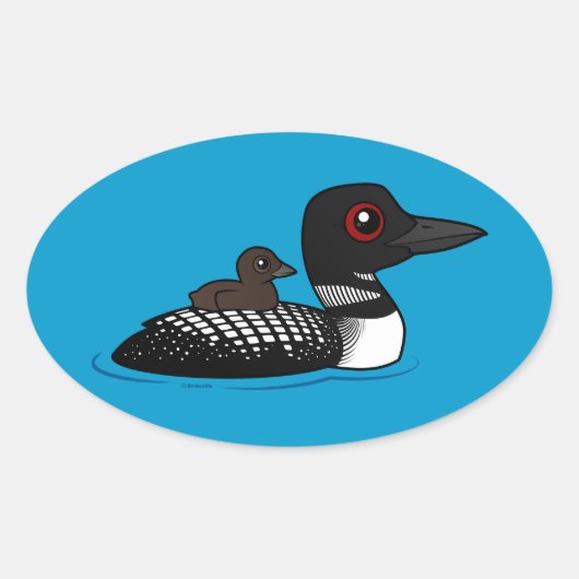 Loon met kuiken ovale sticker (Voorkant)