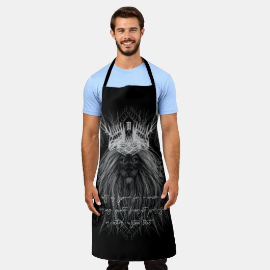 Loon met kweekmonogramcitaat schort (Gedragen)