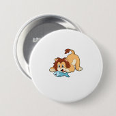 Loon met vis ronde button 7,6 cm (Voorkant /achterkant)