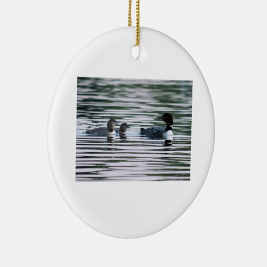 Loon moeder met kuikens keramisch ornament (Rechts)