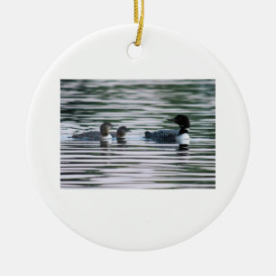 Loon moeder met kuikens keramisch ornament