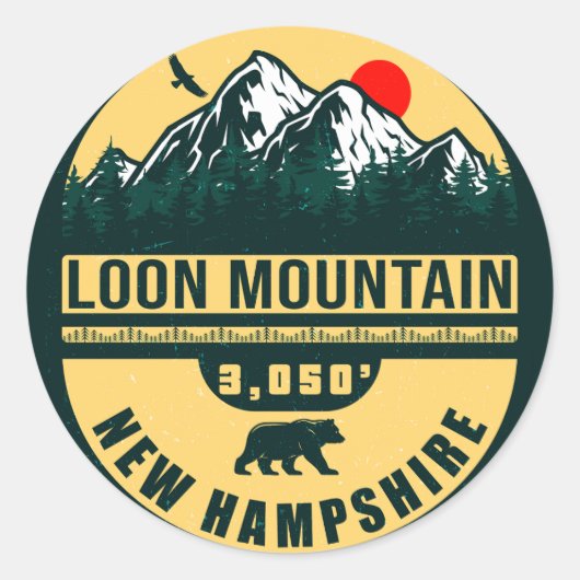 Loon Mountain NH — Retro  skilvenirs Ronde Sticker (Voorkant)