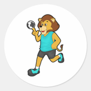 Loon op handballspeler met handbal ronde sticker