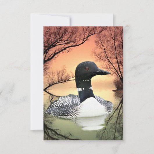 Loon op Lake Loon reflecteert oproep van de Loon RSVP Kaartje (Voorkant)