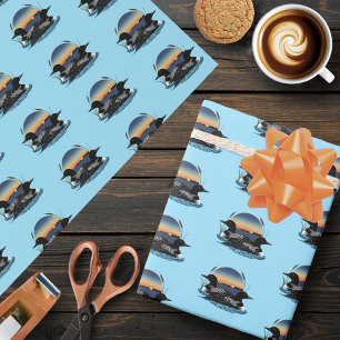 Loon paar zonsondergang blauw cadeaupapier