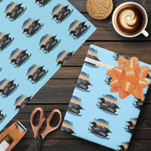 Loon paar zonsondergang blauw cadeaupapier