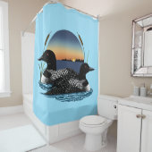 Loon paar zonsondergang blauw douchegordijn (In situ)