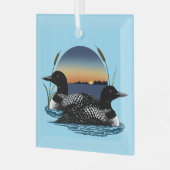 Loon paar zonsondergang blauw glas ornament (Voorkant links)
