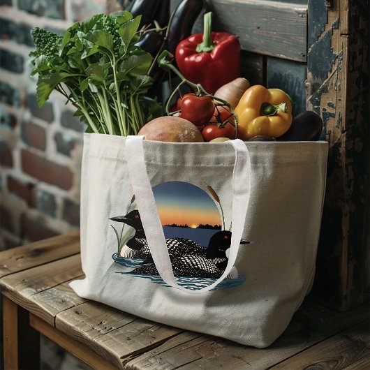 Loon paar zonsondergang blauw grote tote bag