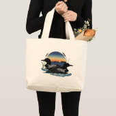 Loon paar zonsondergang blauw grote tote bag (Voorkant (product))