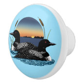 Loon paar zonsondergang blauw keramische knop (Rechts)