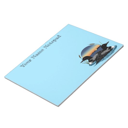 Loon paar zonsondergang blauw notitieblok (Schuin)