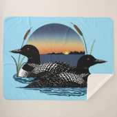 Loon paar zonsondergang blauw sherpa deken (Voorkant (horizontaal))