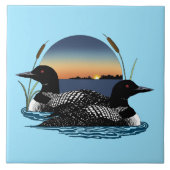 Loon paar zonsondergang blauw tegeltje (Voorkant)