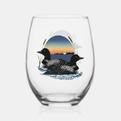 Loon paar zonsondergang blauw wijnglas zonder voet (Voorkant)