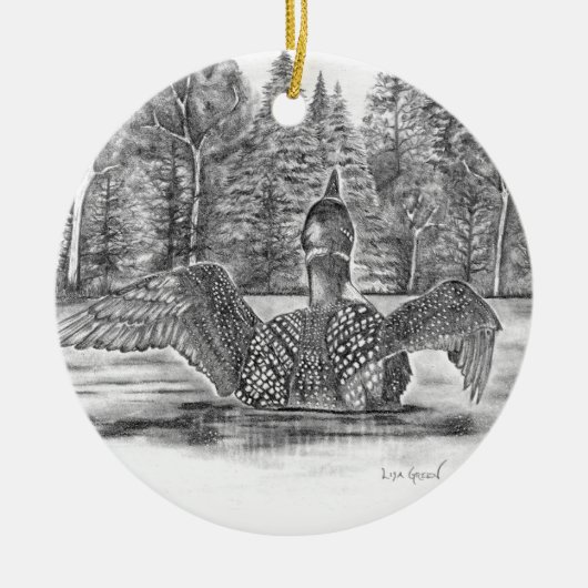 Loon spreidende vleugels keramisch ornament (Voorkant)
