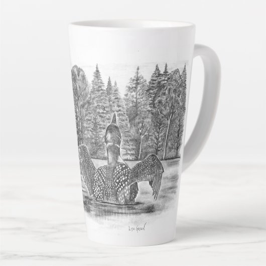 Loon spreidt zijn vleugels latte Mok (Rechterhoek)